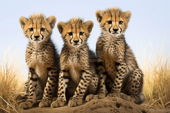 三只猎豹幼崽图片