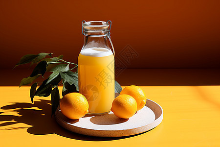 盘子中的果汁与柑橘图片