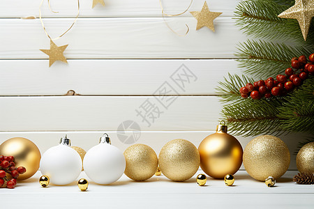 圣诞节金色和白色装饰品图片