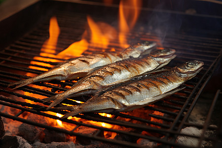 烤架上美味可口的烤鱼图片