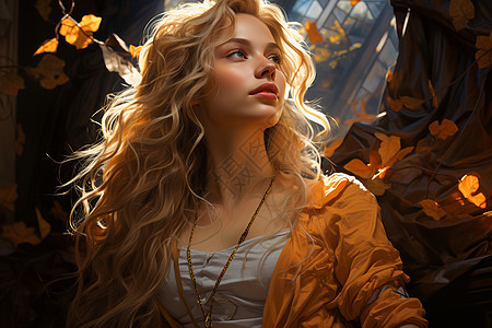 黄发少女与蝴蝶背景图片