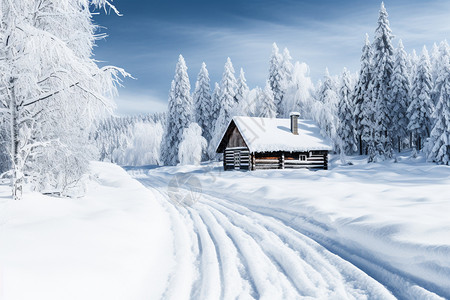 冬天森林里的小屋图片