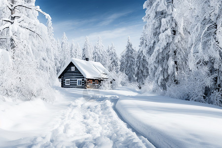 积雪大雪覆盖的小屋背景