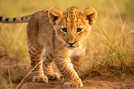 野生中一个年幼的狮子图片