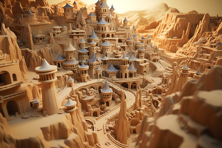 粘土制作的沙漠风景建筑模型图片