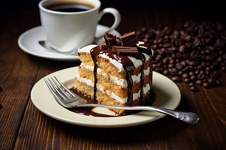 香甜的巧克力蛋糕和一杯咖啡图片