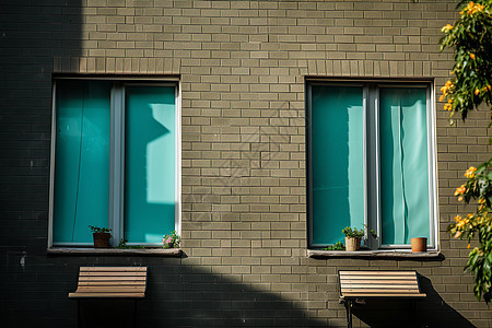 公寓窗户外的凳子图片