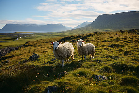 两只绵羊站在草地上图片