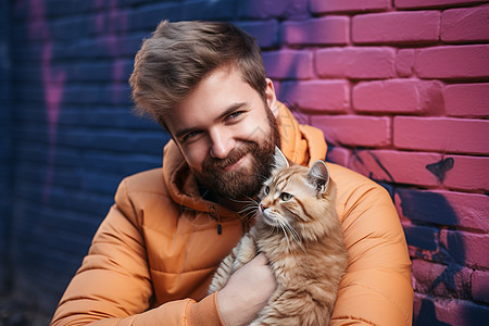 男子与猫咪图片