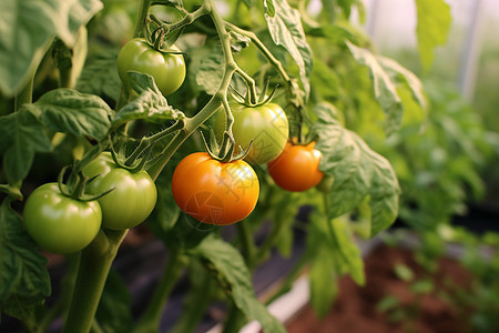 温室中的一串番茄图片