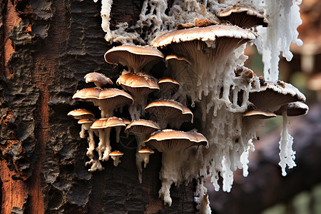 树干上长着的蘑菇图片