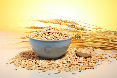 燕麦和一束麦杆高清图片