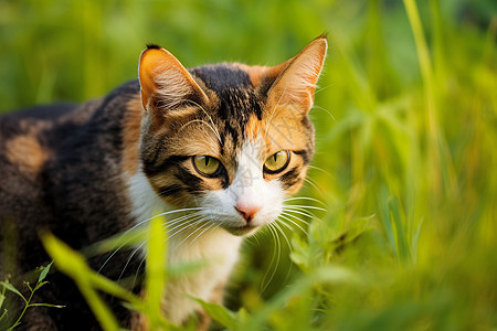 一只猫在草地上图片