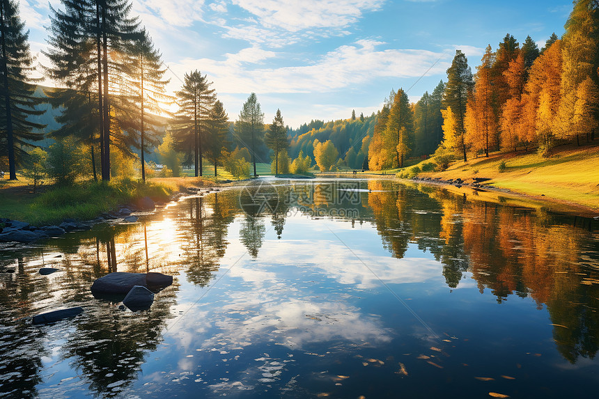 湖光山色的秋日风景图片
