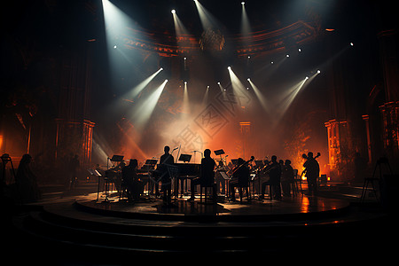 交响乐团在舞台上排列高清图片