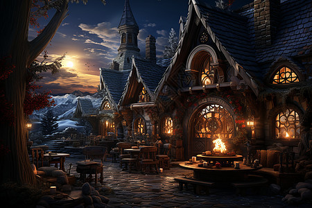 童话小屋的圣诞节装饰背景图片