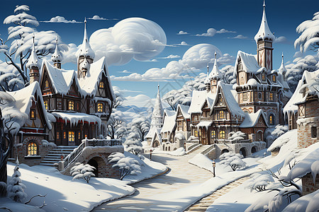 冬季大雪覆盖的城镇图片