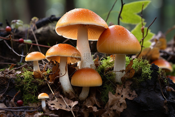 雨后丛林中生长的蘑菇图片