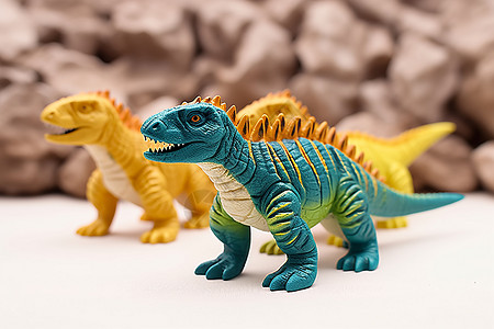 塑料模型桌面上的塑料恐龙玩具背景