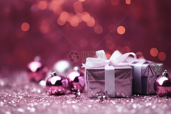 闪耀的粉色系圣诞节装饰图片
