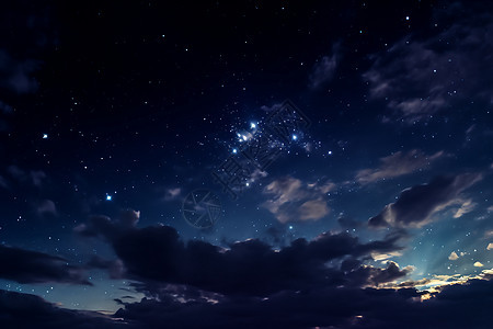 夜晚空中的云彩和星系图片