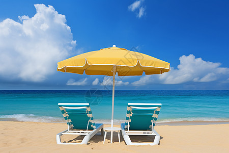 夏季沙滩上惬意的度假椅图片