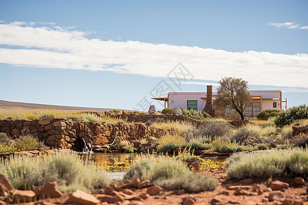 非洲沙漠中的小屋背景图片