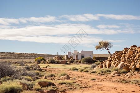 一望无际沙漠中的房屋图片