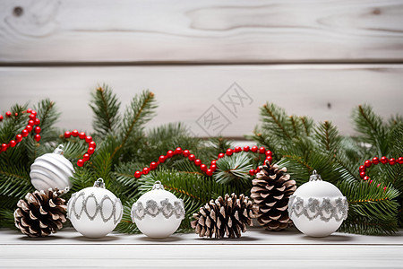 木板前的圣诞节装饰背景图片