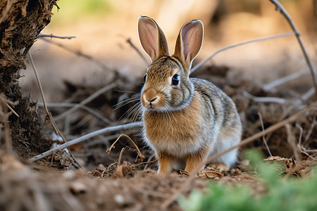 野外棕色的野兔图片