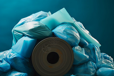 环保的蓝色聚乙烯垃圾袋图片