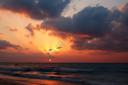 度假海滩上的美丽夕阳图片