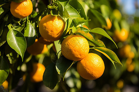 树枝上成熟的橘子图片