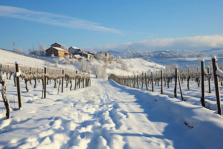 乡村雪地覆盖的房屋图片