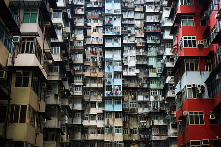 阳台城市城市中拥挤的居民住宅区背景