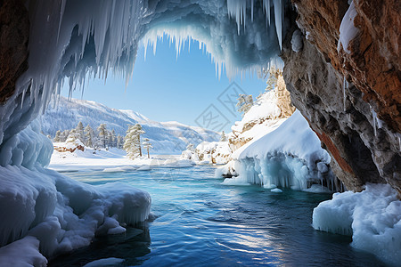 美丽的冰川洞穴图片