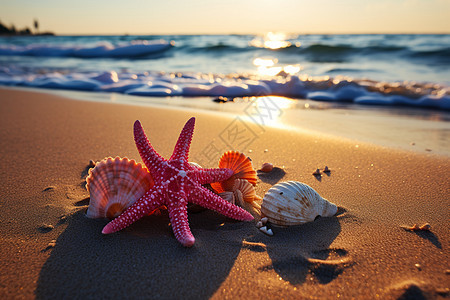 海滩上的海洋海星背景图片
