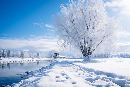 大雪冬季林间的霜挂经挂背景