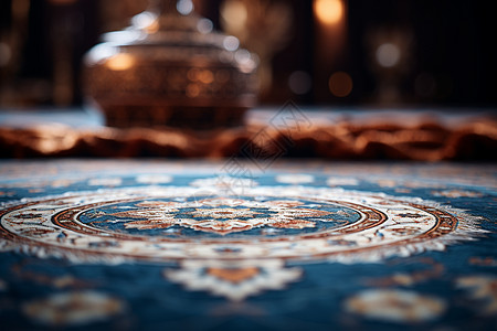 蓝色复古花纹复古典雅的传统花纹地毯背景