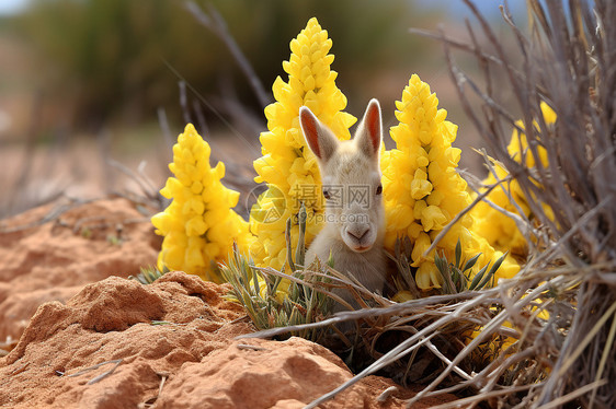 静坐在沙漠中的兔子图片