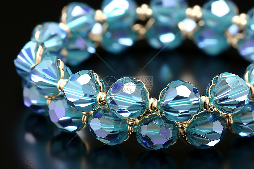 蓝色玻璃珠手链图片