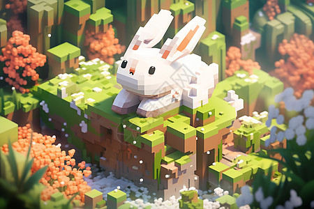 创意像素风林中小兔子图片