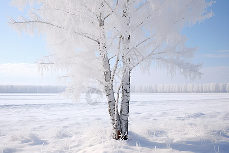白雪皑皑的桦树景观图片