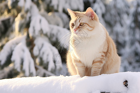 雪中眺望的橘色小猫图片