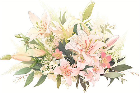 浪漫的百合花花束插图图片