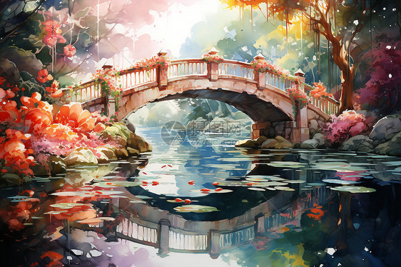 唯美浪漫的林中拱桥图片