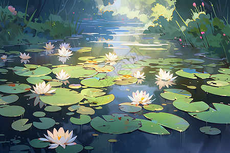 夏季宁静的莲花池图片