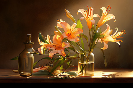 桌面上的百合花装饰图片
