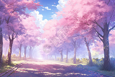 阳光下唯美的樱花公园图片