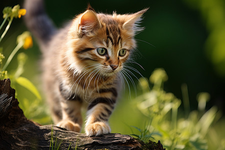 小猫咪漫步在草地上图片